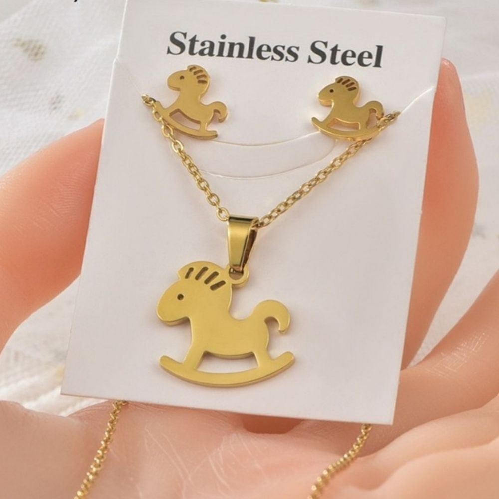 Gold Plated Stud Earring / Pendant Necklace /Jewelry Set/Stainless Steel